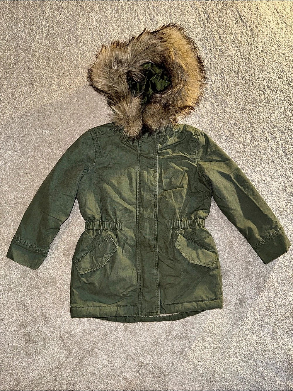 Gap Utility Faux Fur Hooded Parka Dark Green Girls XS (4-5yrs)